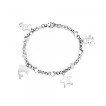 Sterling Silver Bracelet Silver Ball+Dice Bead with Starfish,Octopus,