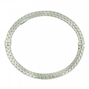 Sterling Silver Bracelet Woven Bangle--Rhodium Plating Plate