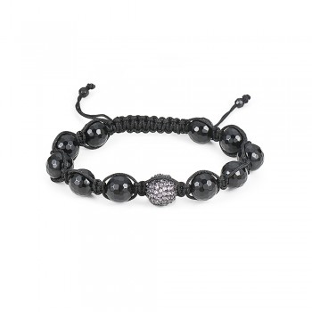 Sterling Silver Bracelet Braided 10 Faceted 10mm Onyx Beads with 12mm