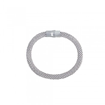 Sterling Silver Bracelet 6.2mm Diameter Tube with Magnetic Lock-Rhodium Plating-