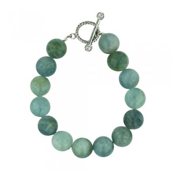 Sterling Silver Bracelet 12mm Faceted Aqua Marine Bead with Tog