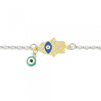STERLING SILVER BRACELET GOLD HAMSA EVIL EYE CHARMS