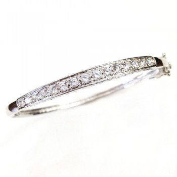 Sterling Silver Bangle Row of 3mm Clear Cubic Zirconia