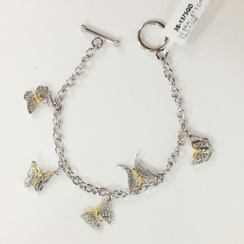 Sterling Silver Braclet 5 Diff. Two-Tone Butterfly Charms