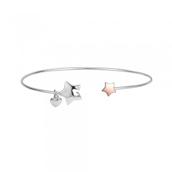 Sterling Silver Bangle 2 Tones Star With Star Rose Gold And Rho