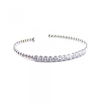 Sterling Silver BANGLE OPEN 12 PCS CZ OPEN STRETCHABLE-3S-1573CL