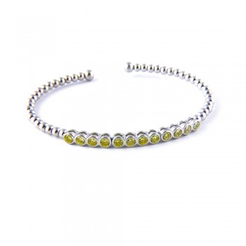Sterling Silver BANGLE OPEN 12 PCS CANARY Cubic Zirconia OPEN STRETCHABLE-3S-1573CN