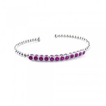 Sterling Silver BANGLE OPEN 12 PCS RUBY GLASS OPEN STRETCHABLE-3S-1573RB