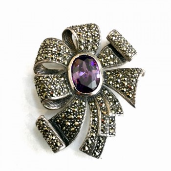 Marcasite Pin 12mmx9mm Ame Cubic Zirconia Bezel Flower Bow