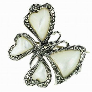 Marcasite Pin White Mother of Pearl Butterfly