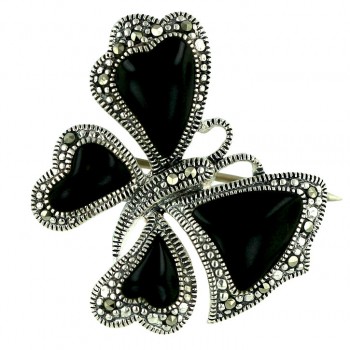 Marcasite Pin Onyx Butterfly