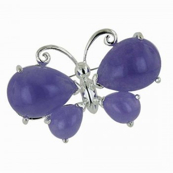 Sterling Silver Pin Purple Jade Butterfly