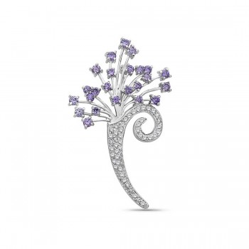 Sterling Silver Pin Ame Cubic Zirconia+Clear Cubic Zirconia Flower Bouquet