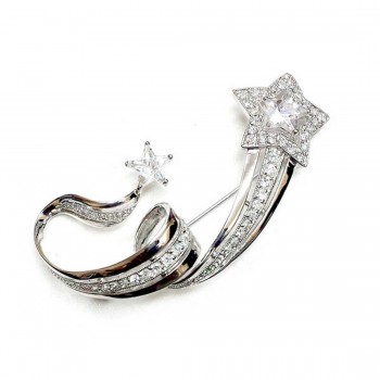 Sterling Silver Pin Clear Cubic Zirconia Shooting Star