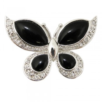 Sterling Silver Pin Onyx Butterfly