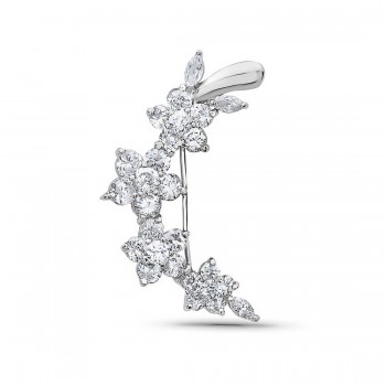 Sterling Silver Pin 4 Clear Cubic Zirconia Flower