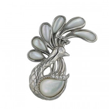 Sterling Silver Pin Mother of Pearl Peacock