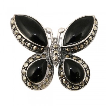 Marcasite Pin Onyx Butterfly