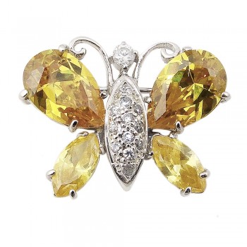 Sterling Silver Pin Butterfly Citrine Cubic Zirconia