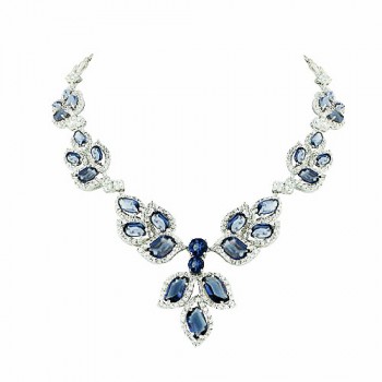Brass Necklace Multi Wavy Syn. Sapphire Glass+Clea, Multicolor