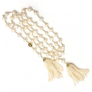 Brass Necklace Fwp Tassel, White