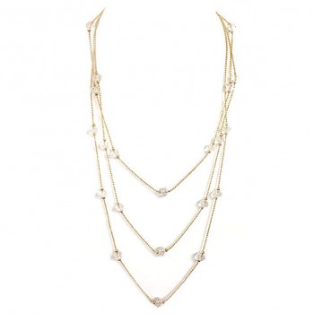 Brass Necklace 3 Bead Chain with Clear Cy