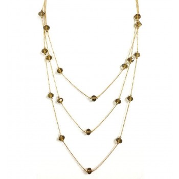 Brass Necklace 3 Bead Chain with Smoky Cy