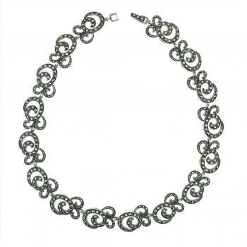 Marcasite 17'' Necklace Pave Marcasite Oxidized Rope Swirl