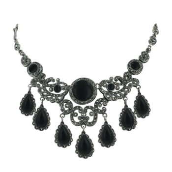 Marcasite Necklace 7 15 mm Tear Drops Reconstituent Onyx Stone