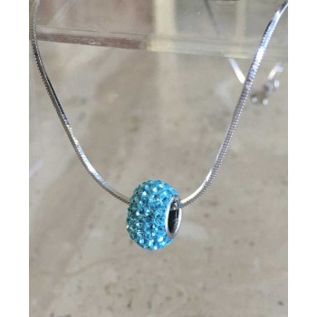 Sterling Silver NECKLACE 11MM AQUA BLUE COLOR CRYSTAL SLIDER WITH 8 SIDED SNAKE CH