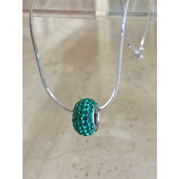 Sterling Silver NECKLACE 11MM EMERALD GREEN COLOR CRYSTAL SLIDER WITH 8 SIDED SNAKE CH