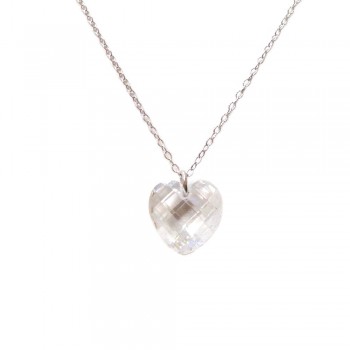 Sterling Silver Necklace Clear Cubic Zirconia Heart Drop Chess Cut