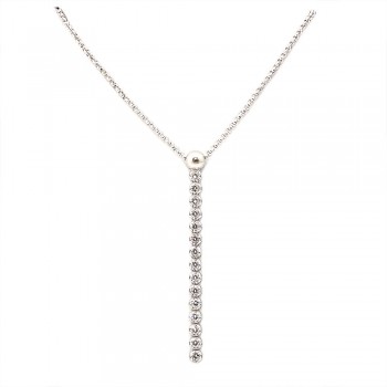 STERLING SILVER NECKLACE VERTICAL 15 ROUND CLEAR CUBIC ZIRCONIA DROP