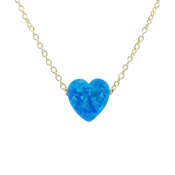 STERLING SILVER NECKLACE SYNTHETIC DARK BLUE OPAL HEART **GD