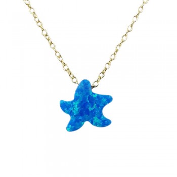 STERLING SILVER NECKLACE RECONSTITUTE BLUE OPAL STARFISH**GOLD