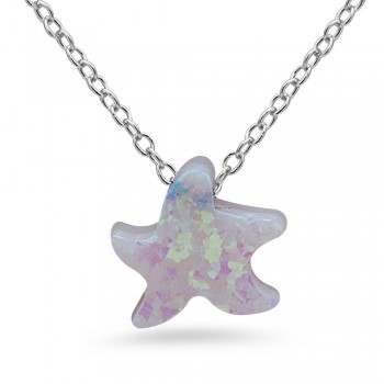 STERLING SILVER NECKLACE RECONSTITUTE WHITE OPAL STARFISH**RH