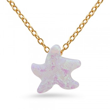 STERLING SILVER NECKLACE RECONSTITUTE WHITE OPAL STARFISH**GOLD