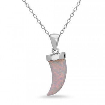 STERLING SILVER NECKLACE RECONSTITUTE WHITE OPAL HORN **RH