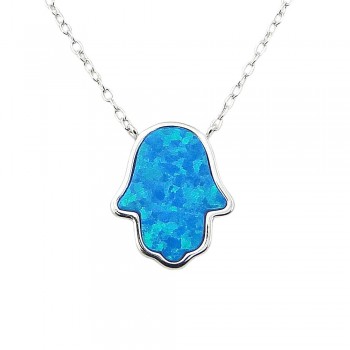 STERLING SILVER NECKLACE RECON. BLUE OPAL HAMSA SILVER LINING