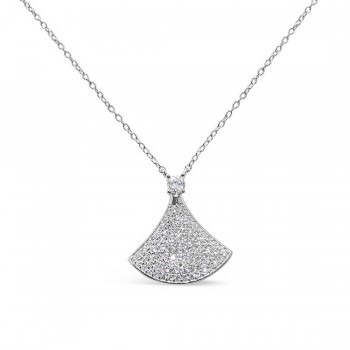 STERLING SILVER NECKLACE FAN PAVE CUBIC ZIRCONIA CHARM
