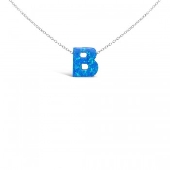 STERLING SILVER NECKLACE LAB CREATED BLUE OPAL INITIAL B