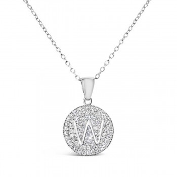 Sterling Silver Necklace Inital With Clear Cubic Zirconia Pave Base Round