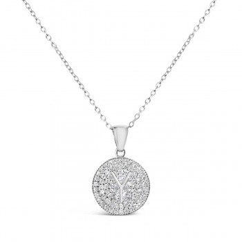 Sterling Silver Necklace Inital Y Clear Cubic Zirconia Pave Base Round