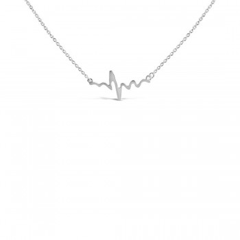 Sterling Silver Necklace Heart Beat 16+1+1 Inches Ecoat