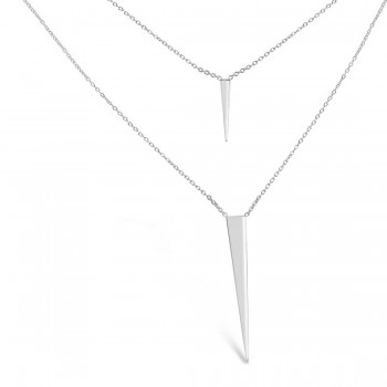 Sterling Silver Necklace Double Strand Pointy Triangle Rhdoium