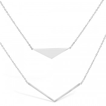 Sterling Silver Necklace Double Strands Solid Triangle And V Dr