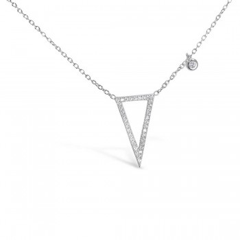Sterling Silver Necklace Drop Of Long Triangle Clear Cubic Zirconia Line+ T