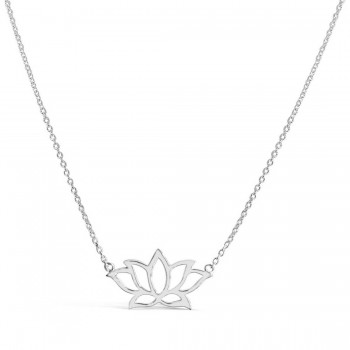 Sterling Silver Necklace Lotus Flower Line Chain 16+1 Inches- E