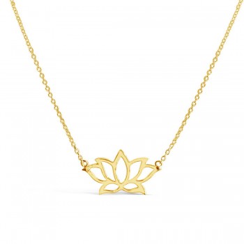Sterling Silver Necklace Lotus Flower Line Chain 16+1 Inches- G
