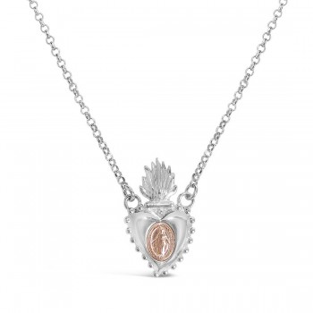 Sterling Silver Necklace Heart Of Fire Carved In Virgin Mary Ro